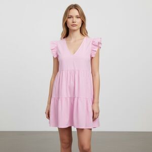 Papermoon Pink Tiered Babydoll Mini Dress, Small‎